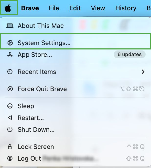 The Apple Menu on macOS, with a highlighted "System Settings" option.