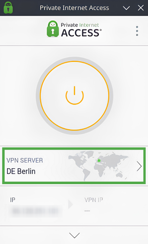 PIA VPN desktop dashboard with VPN Server locations highlighted.