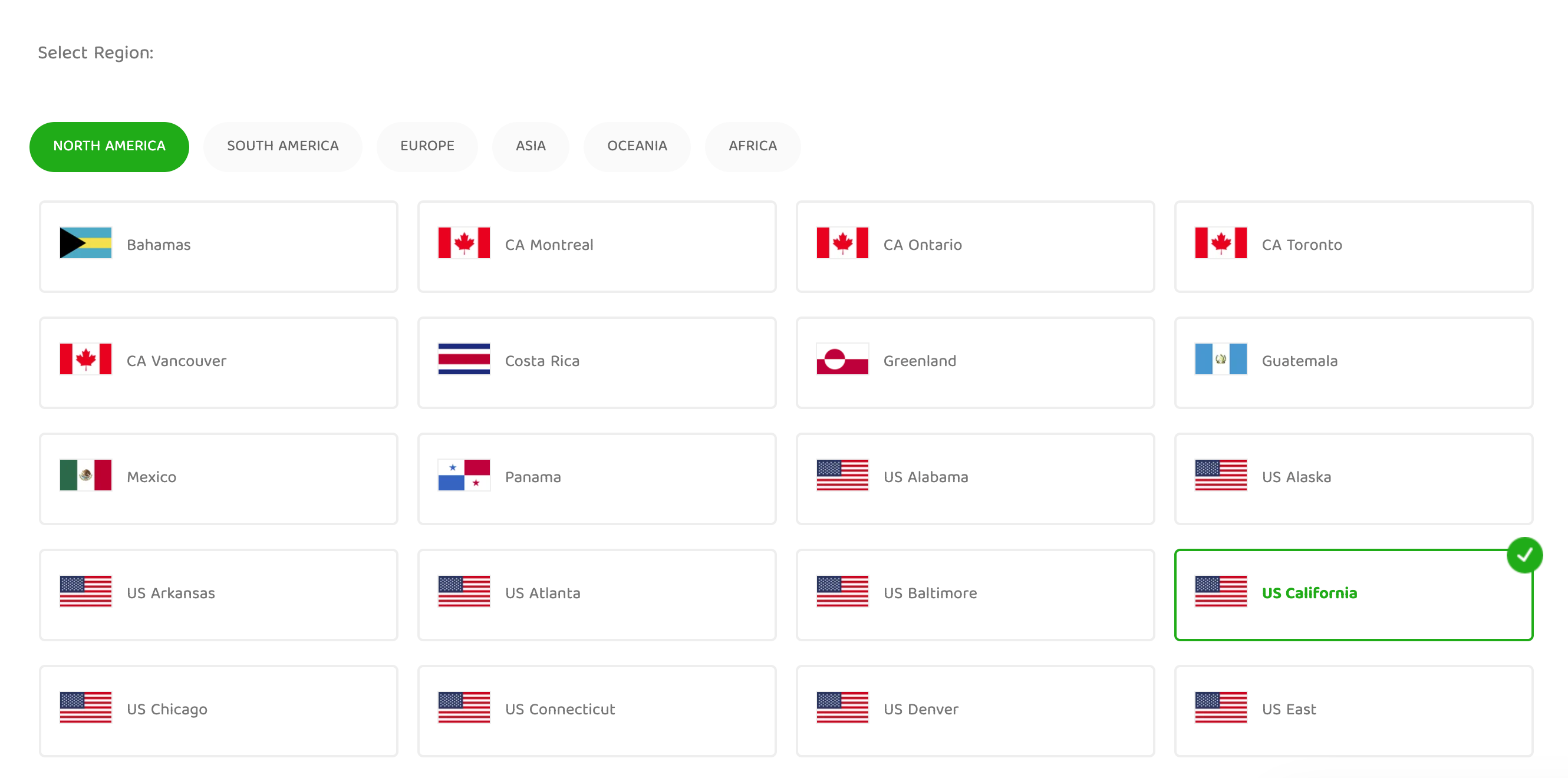 A portion of the available location for the OpenVPN configuration on PIA's OpenVPN Configuration Generator page.