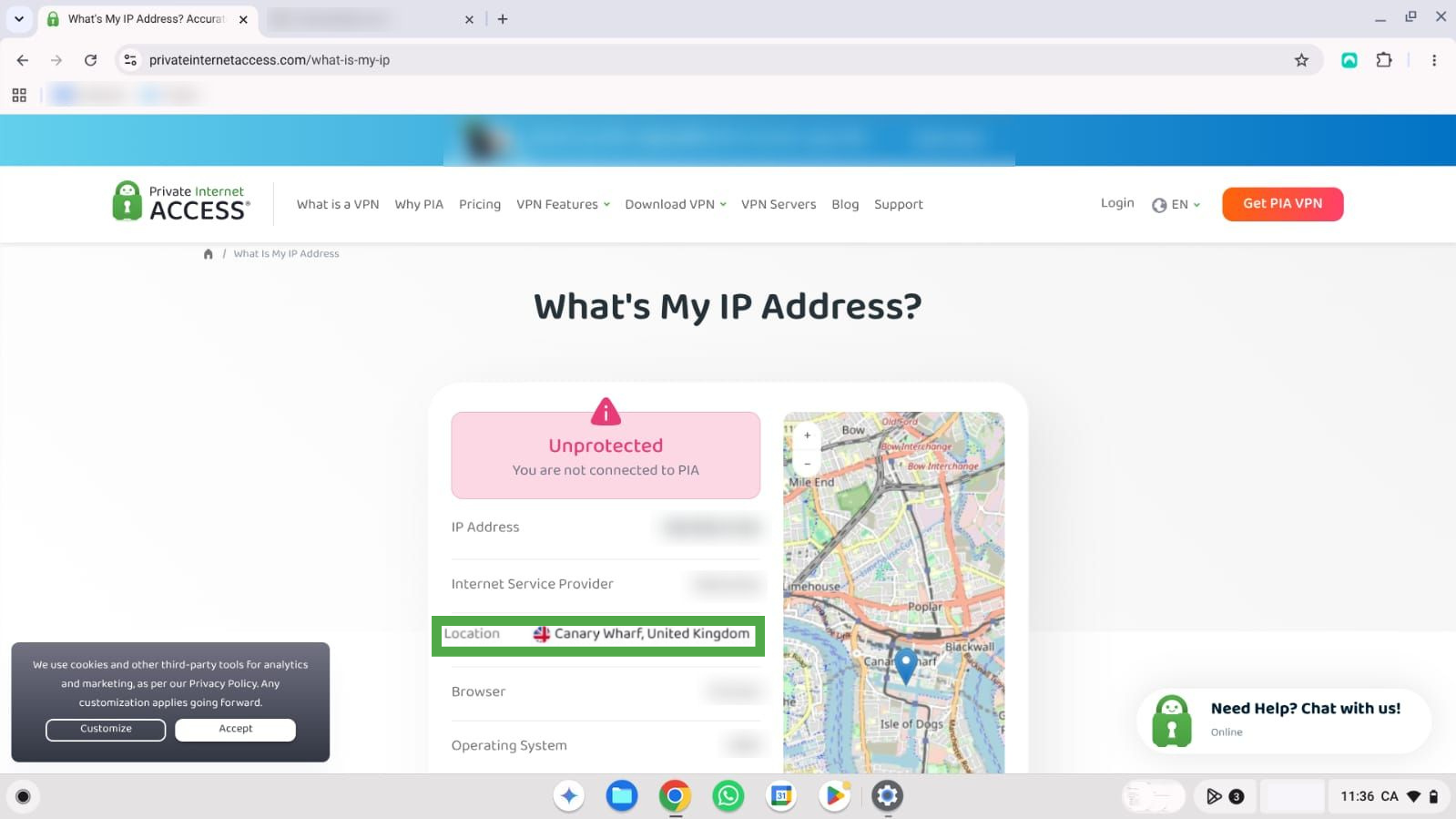 PIA showing United Kingdom, the location of the selected Smart DNS