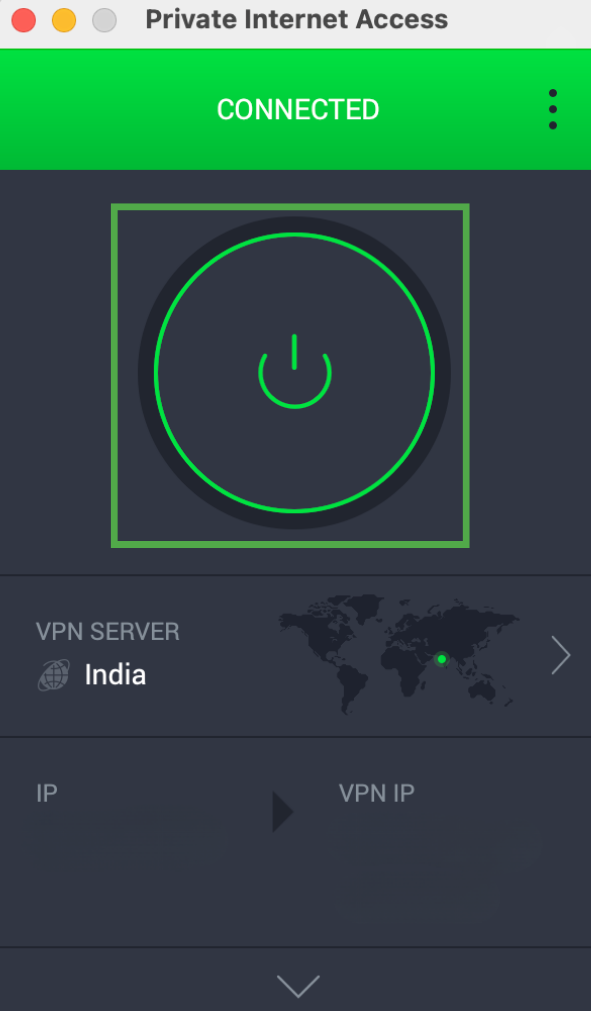macOS PIA app connected to India server.