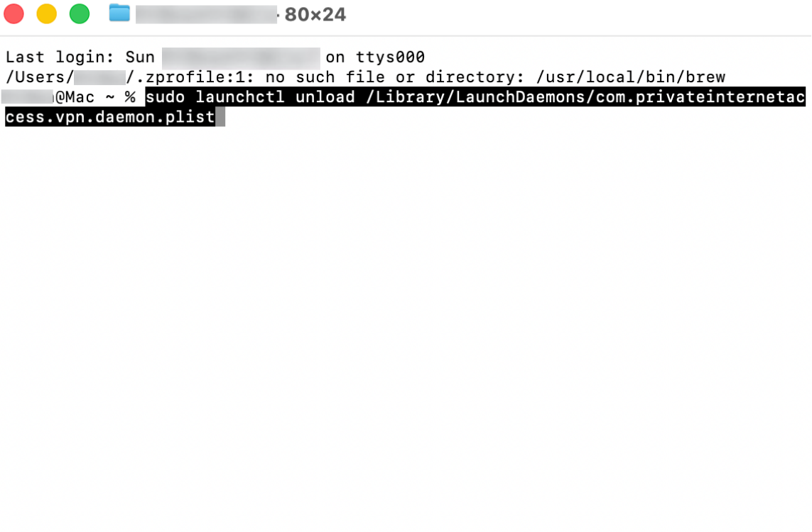 PIA Mac app menu open with Quit highlighted.
