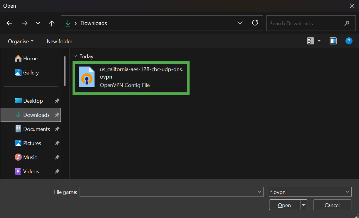 The Windows file explorer "Open" dialog window.