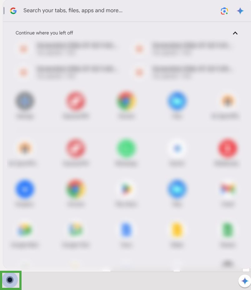 Chromebook launcher menu with launcher button highlighted