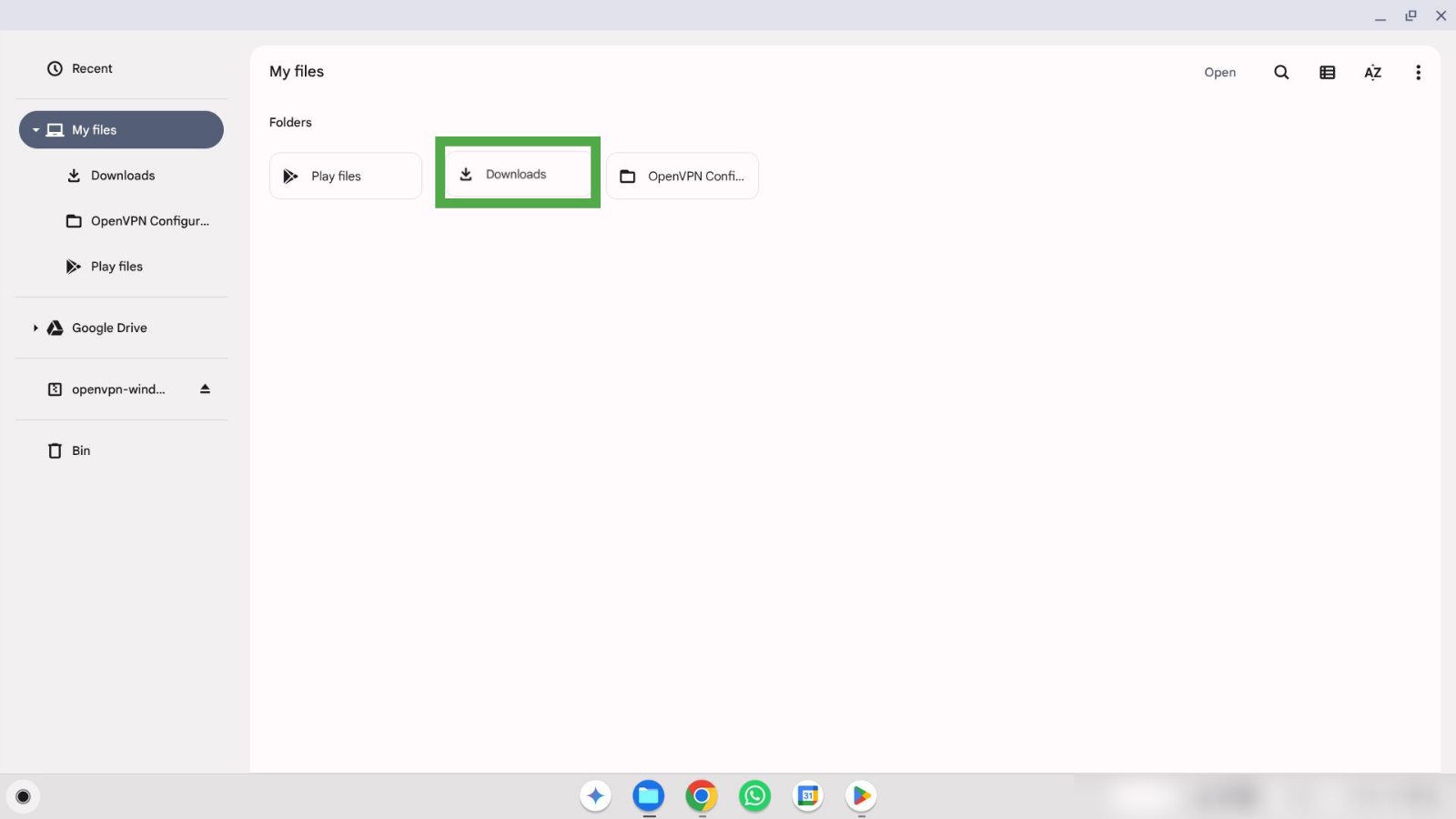 My files screen on Chromebook showing the Downloads folder