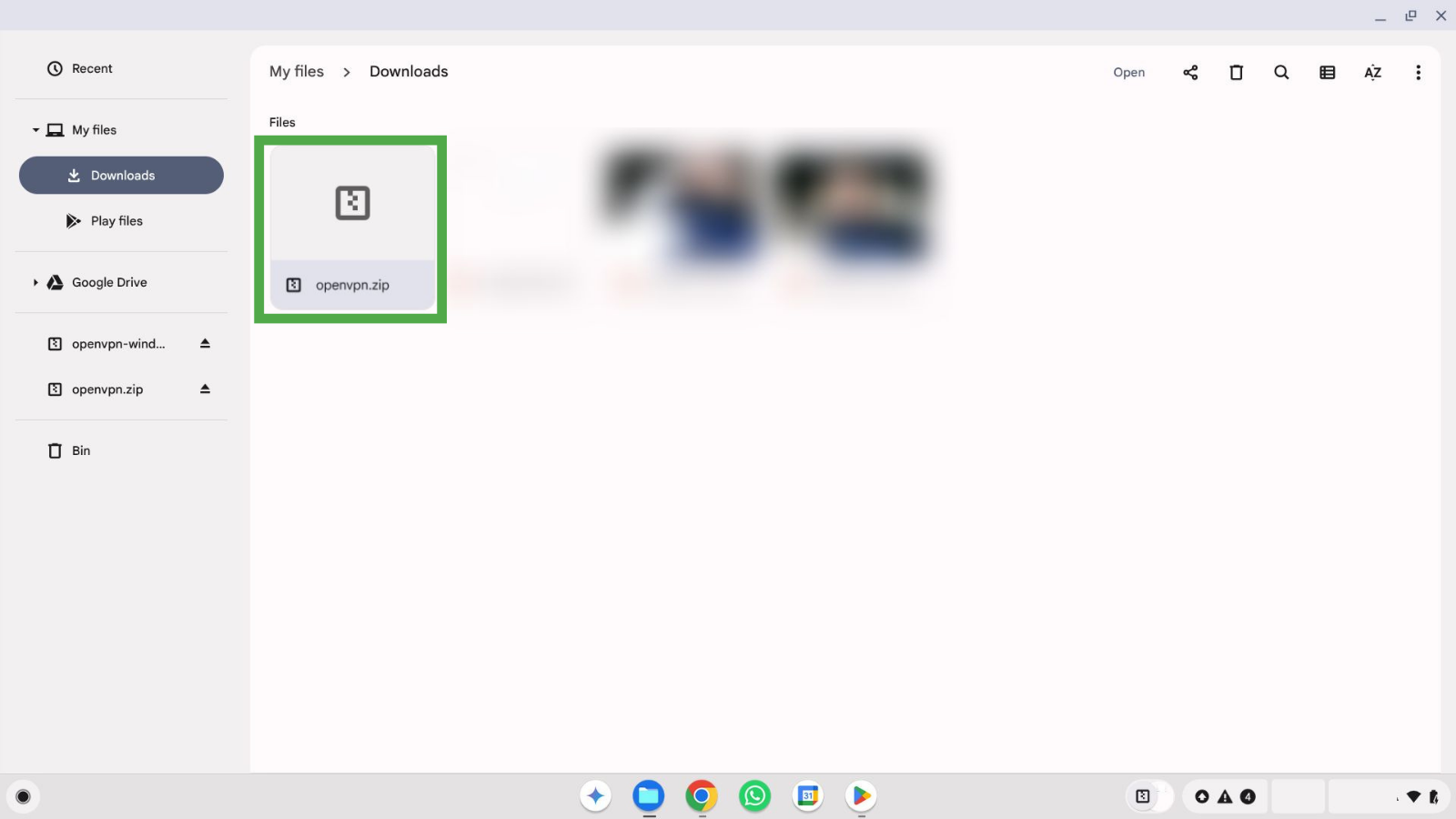 Downloads folder with openvpn configuration archive saved