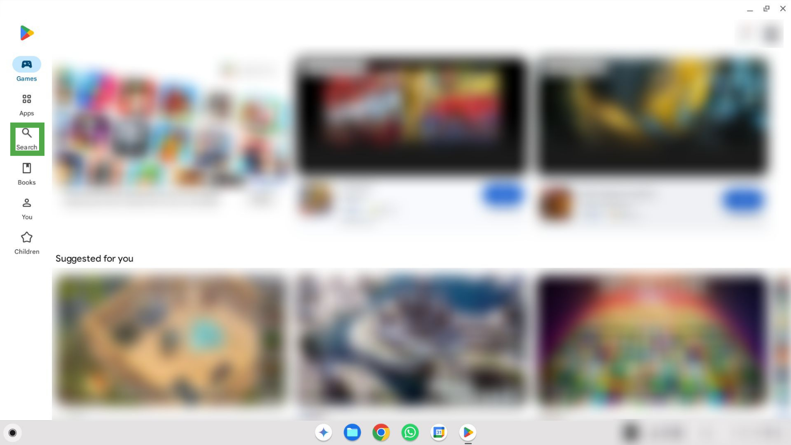 Play Store app showing the search button in the navigation menu