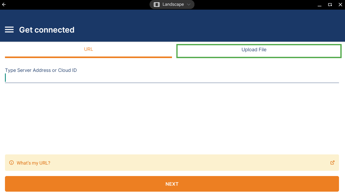 Get connected screen on OpenVPN connect with the button to upload files shown