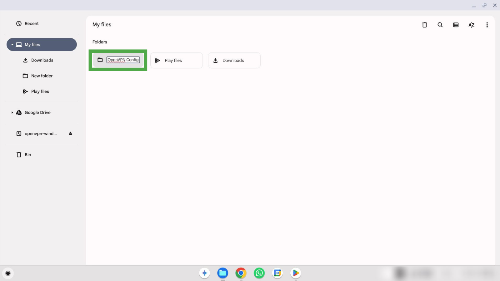 Renaming a folder in Chromebook to later store OpenVPN configs