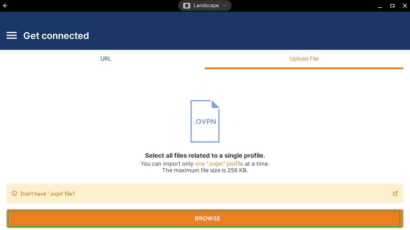 File upload screen showing the browse button used to upload files