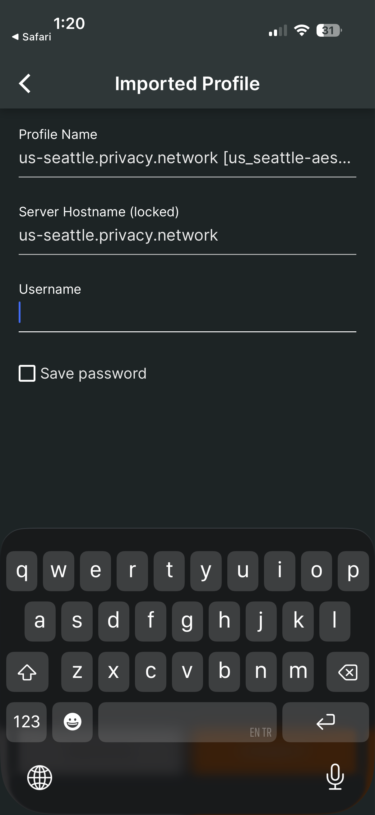 OpenVPN imported profile with username field ready for input. Akash Deep Akash Deep 11:18 AM Today Alt: OpenVPN imported profile with Connect button highlighted.
