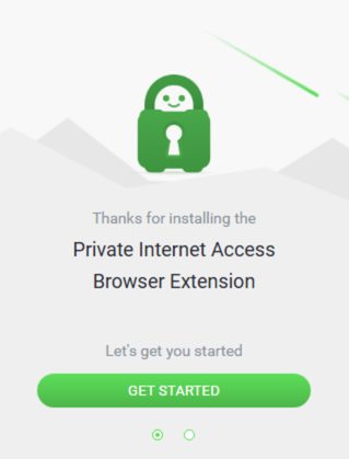 Private Internet Access Chrome extension "getting started" walkthrough.