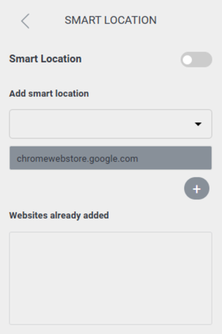 Private Internet Access Smart Location menu with option to enable and add a smart location