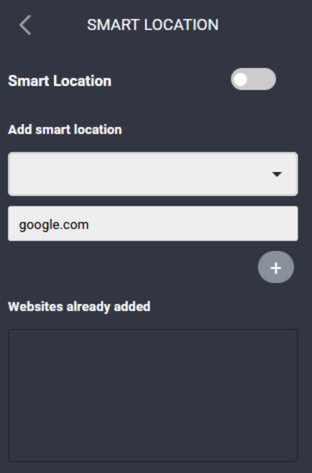 Private Internet Access Firefox extension Smart Location feature menu.