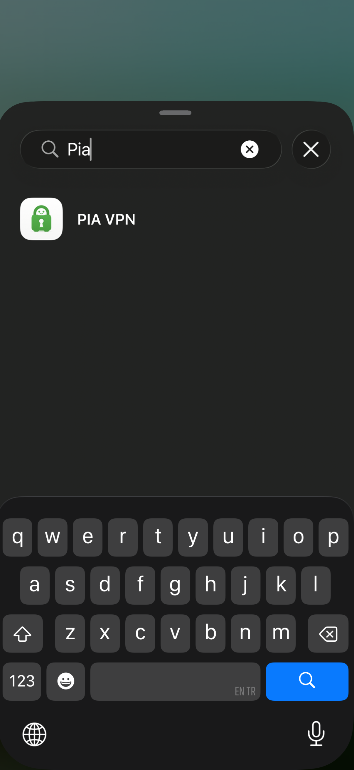 Search results showing the PIA VPN widget in the widget gallery.