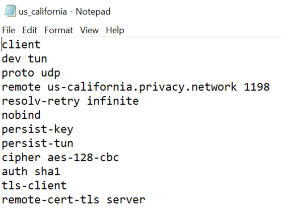 OpenVPN server configuration file opened in a text editor.