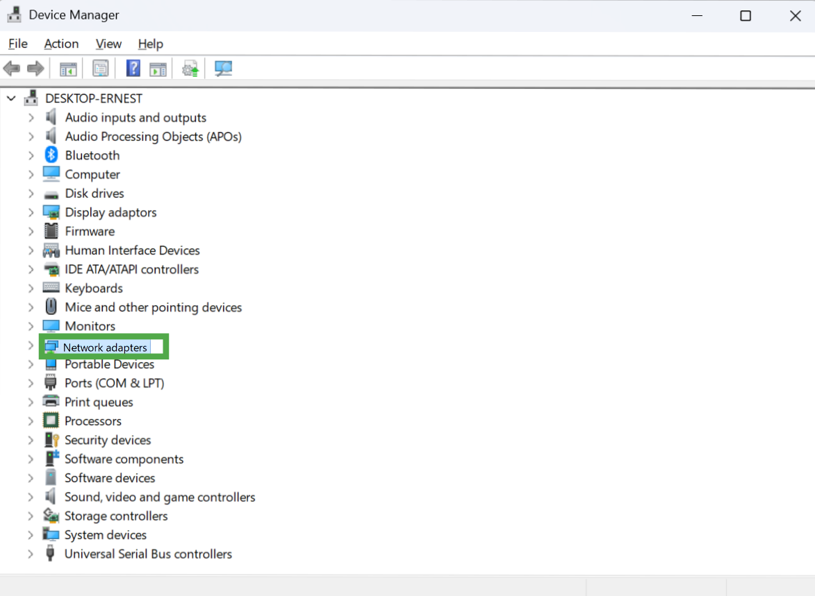 Windows "Run" dialog box with the command "devmgmt.msc" entered in the open field, highlighted in a green box.