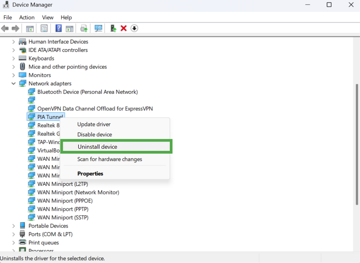 Windows "Run" dialog box with the command "devmgmt.msc" entered in the open field, highlighted in a green box.