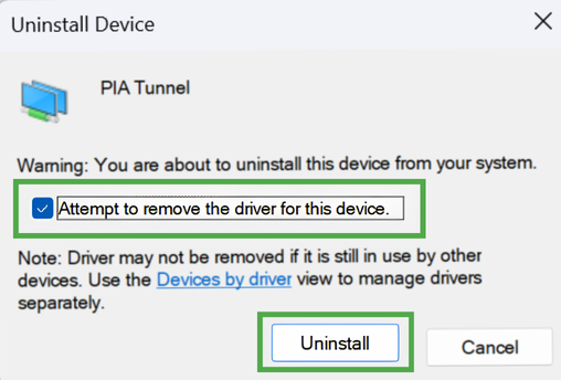 Windows "Run" dialog box with the command "devmgmt.msc" entered in the open field, highlighted in a green box.