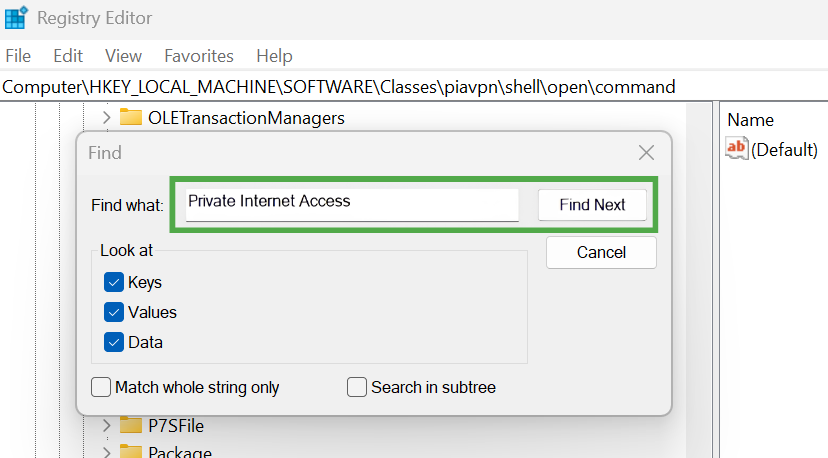 Windows "Run" dialog box with "regedit" typed into the open field, which is highlighted in a green box.