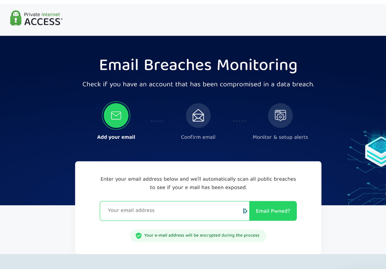 PIA email breach monitoring screen.