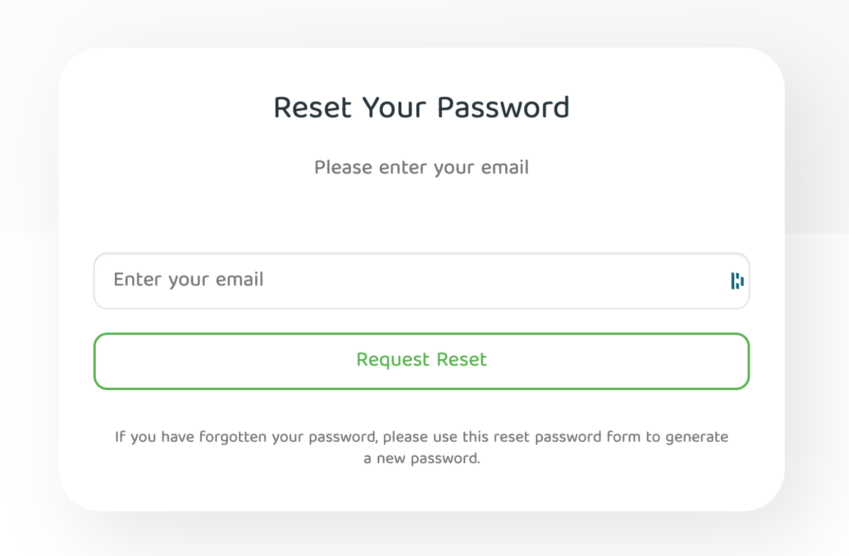 PIA password reset screen.