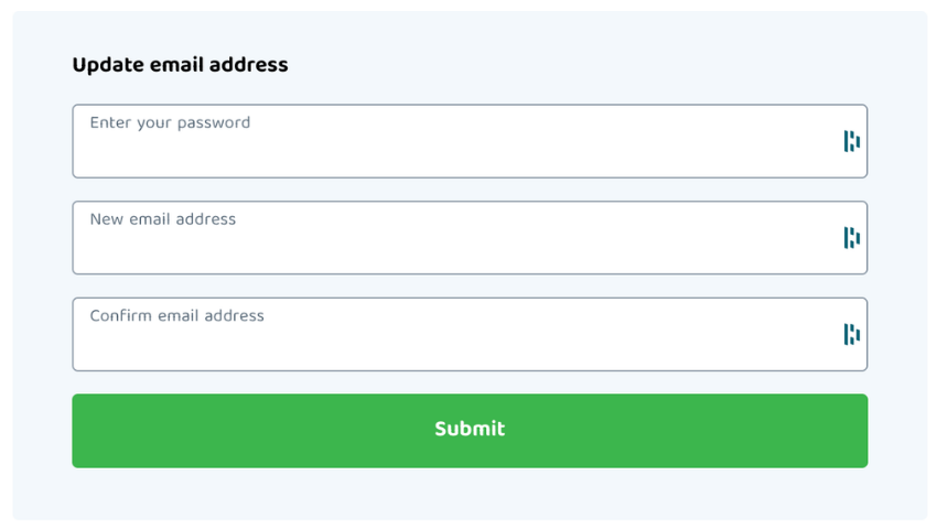 PIA Update email address screen.