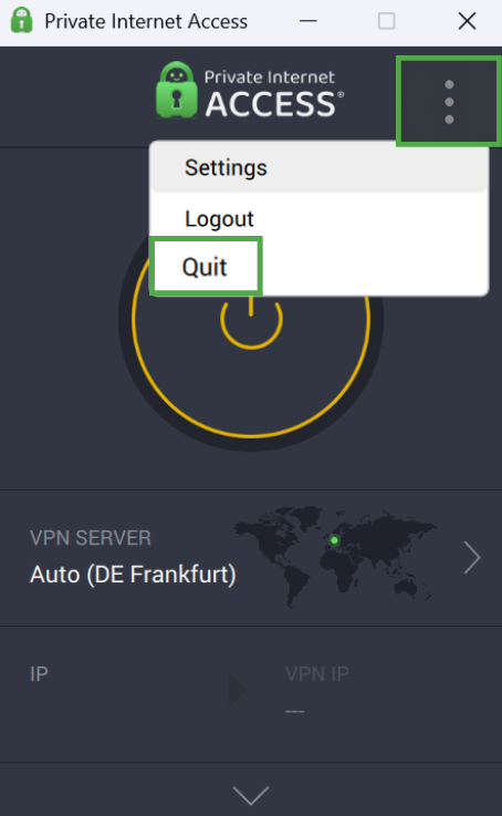 The three-dot menu option highlighted, alongside the "Quit" option.