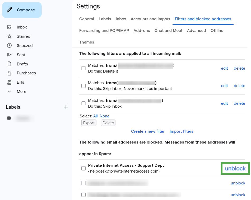 How to unblock an address on Gmail.