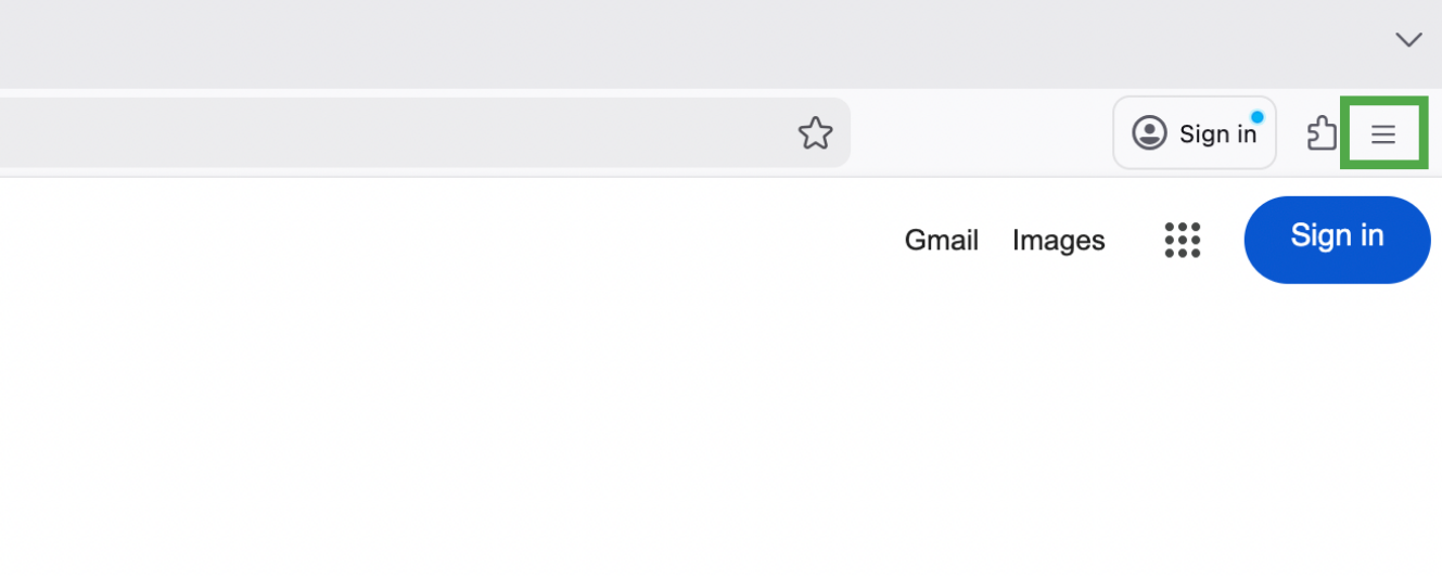 Firefox on Mac with the hamburger menu button highlighted