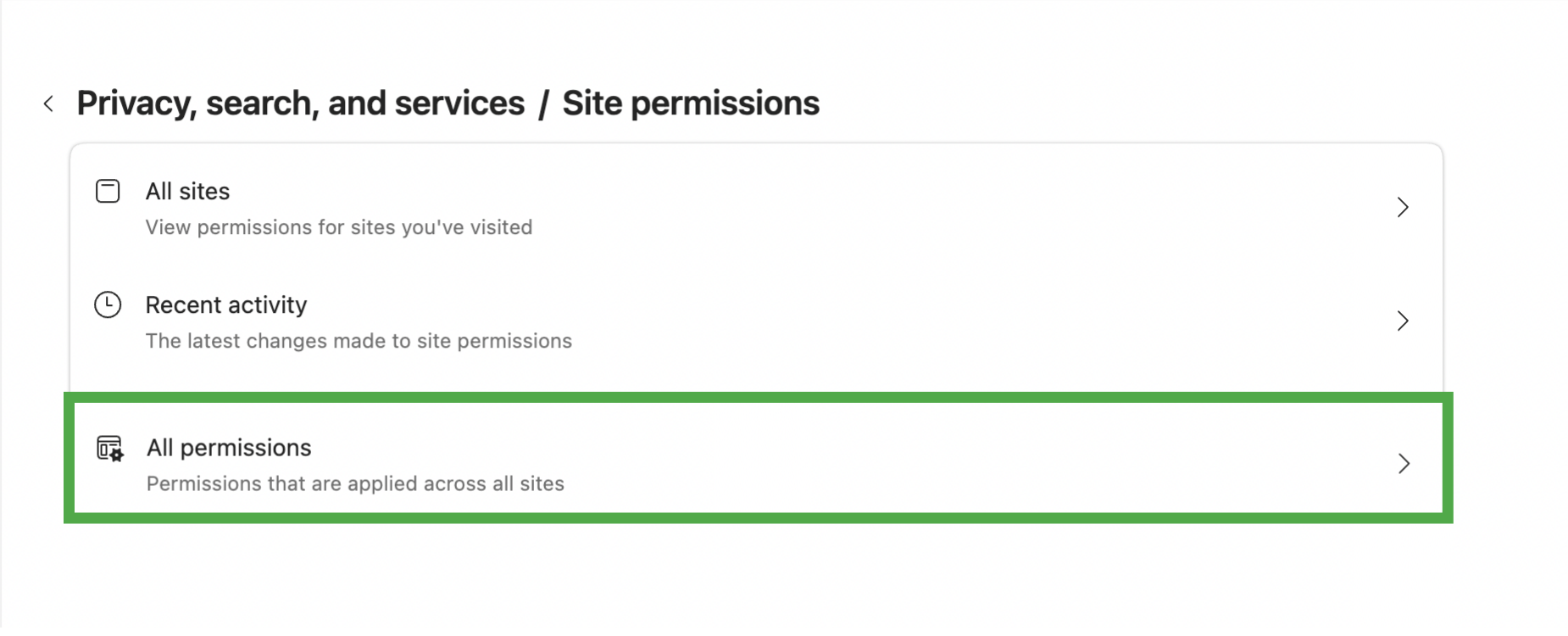 Edge Site permissions page showing All permissions