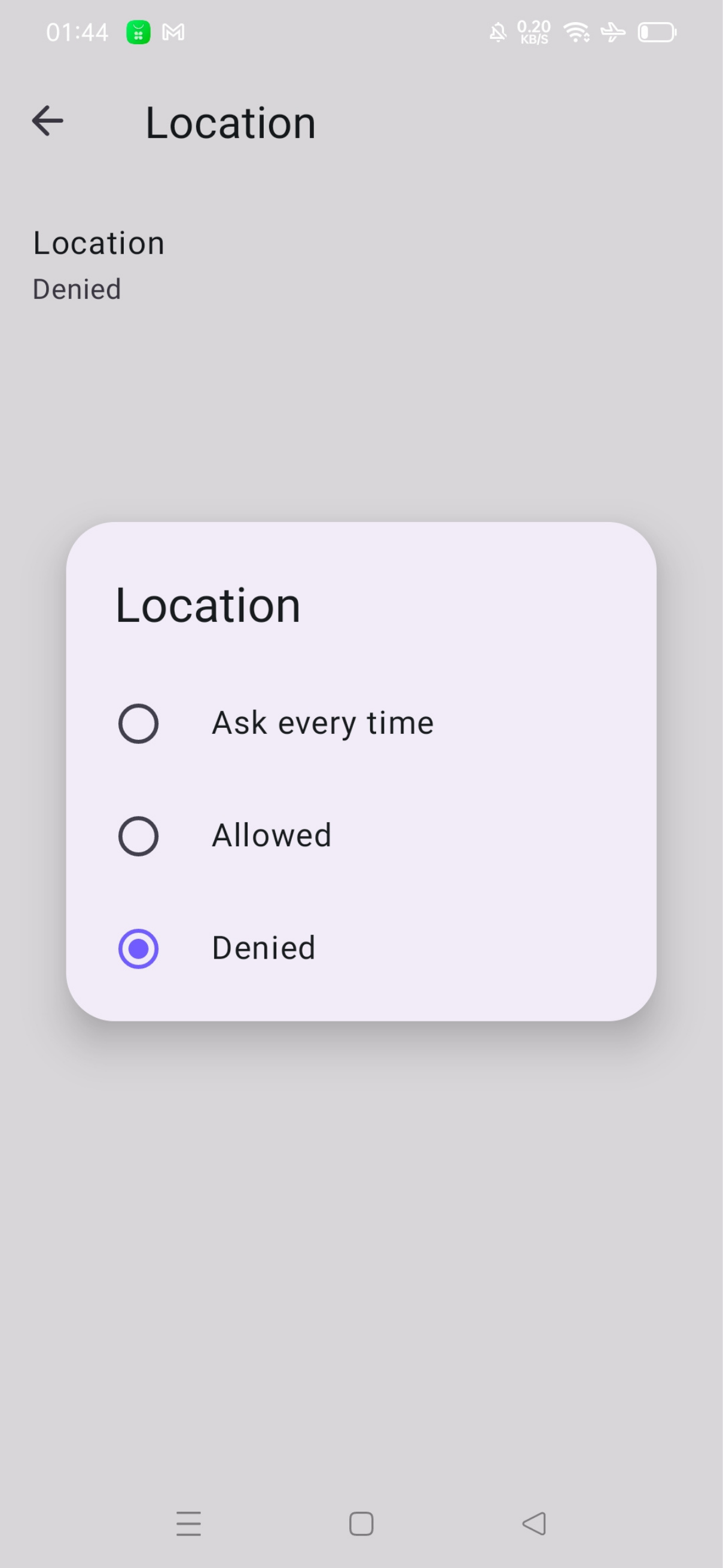 Opera location permissions on Android with Denied selected