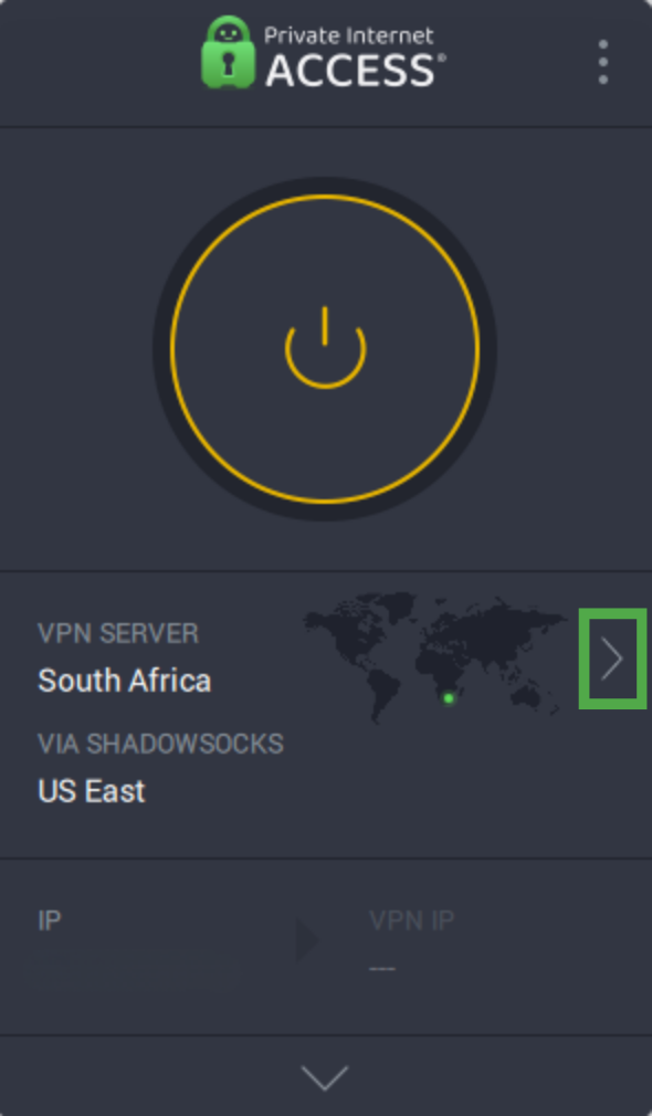 The PIA Windows app with the server list button highlighted