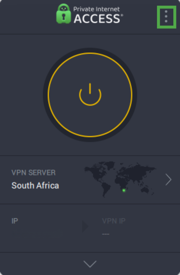 The PIA Windows app with the options button highlighted