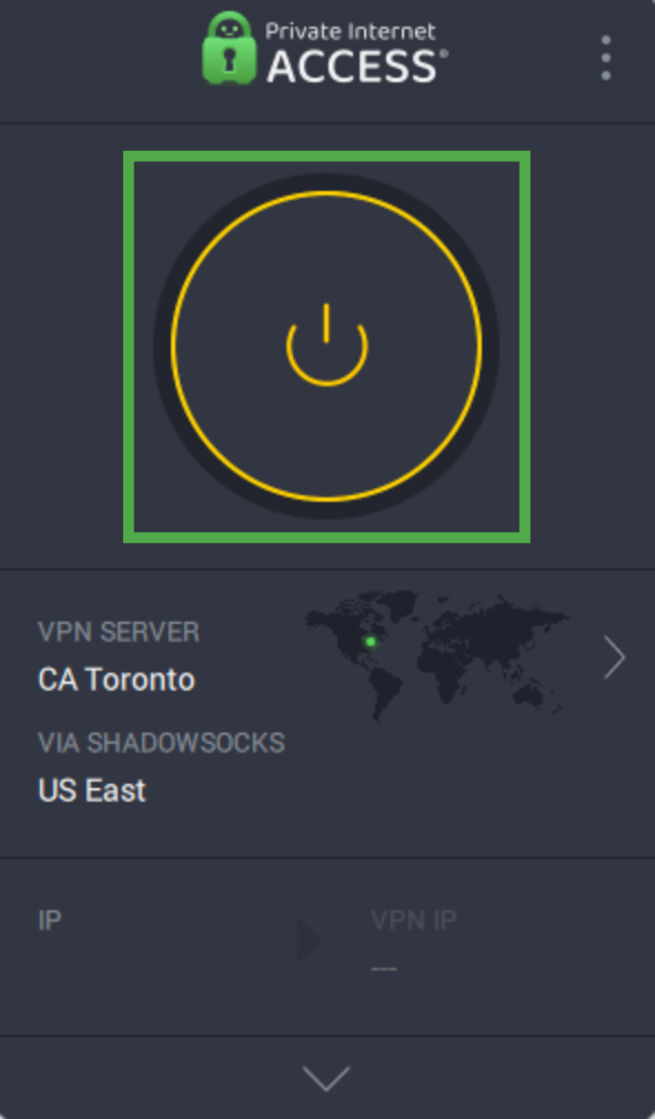 The PIA Windows app with the connect button highlighted