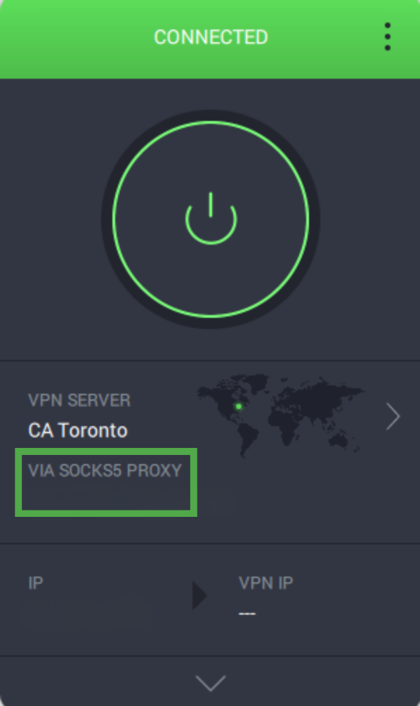 The PIA Windows app connected via SOCKS5 Proxy