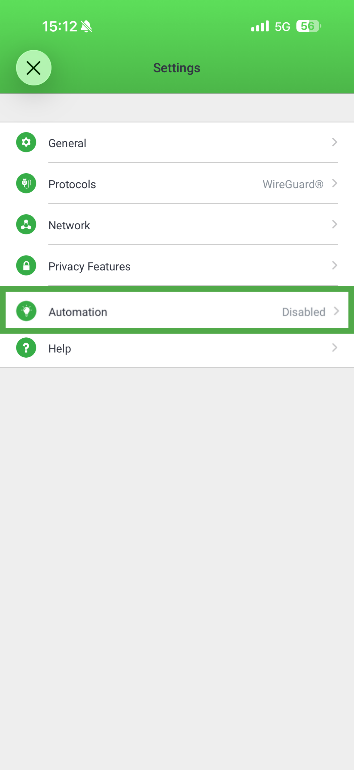 PIA VPN iOS app showing automation option highlighted.
