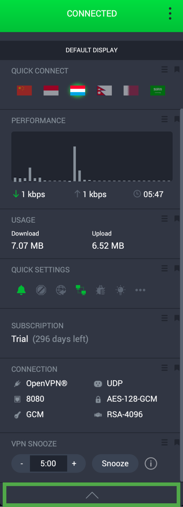 Private Internet Access Mac app connected to an automatically selected VPN server.